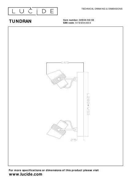 Lucide TUNDRAN - Plafondspot - 2xGU10 - Zwart - technisch